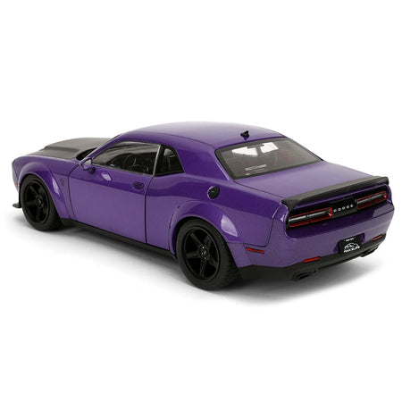 Dodge Challenger SRT Demon Purple Metallic with Matt Black Hood "Pink Slips" Series 1/18 Diecast Model Car by Jada-Jada-ModelCars.com