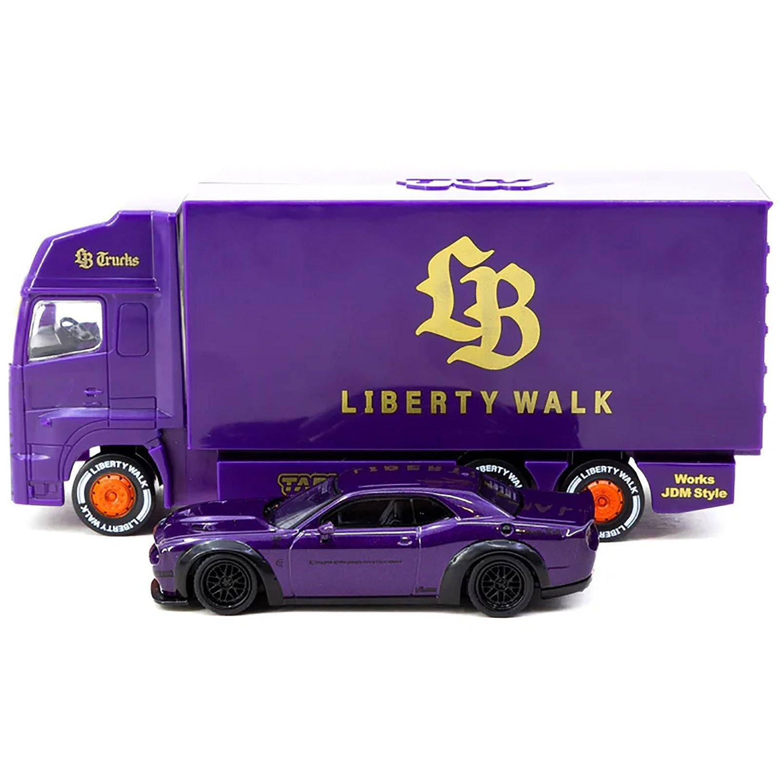 Dodge Challenger SRT Hellcat "Liberty Walk" Purple Metallic with Plastic Transporter Packaging "Global64" Series 1/64 Diecast Model Car by Tarmac Works - Tarmac Works - ModelCars.com