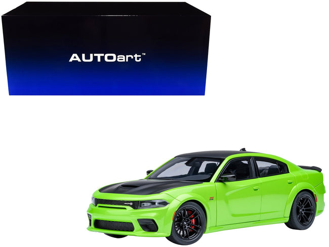 Dodge Charger Scat Pack Widebody Sublime Green with Matt Black Hood and Top 1/18 Model Car by Autoart-Autoart-ModelCars.com