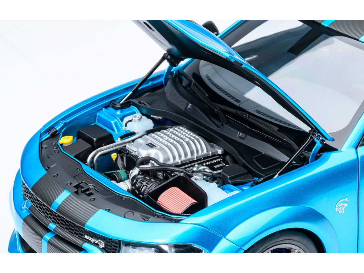 Dodge Charger SRT Hellcat Redeye B5 Blue Metallic with Carbon Stripes 1/18 Model Car by Autoart-Autoart-ModelCars.com