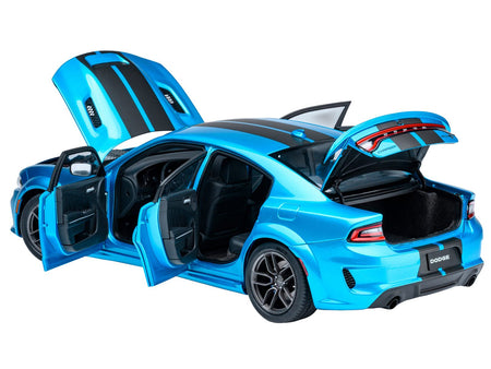 Dodge Charger SRT Hellcat Redeye B5 Blue Metallic with Carbon Stripes 1/18 Model Car by Autoart-Autoart-ModelCars.com