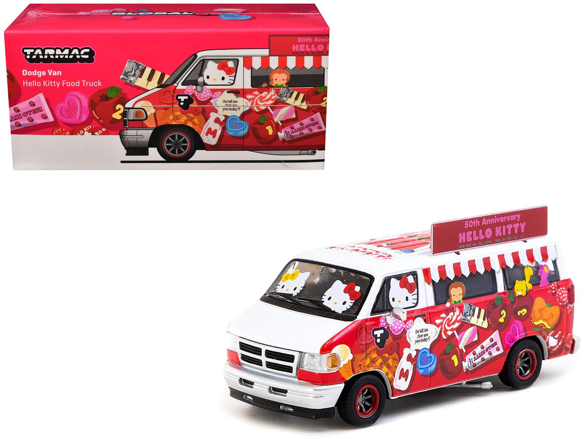 Dodge Van "Hello Kitty Food Truck" White and Red with Graphics "Global64" Series 1/64 Diecast Model by Tarmac Works-Tarmac Works-ModelCars.com