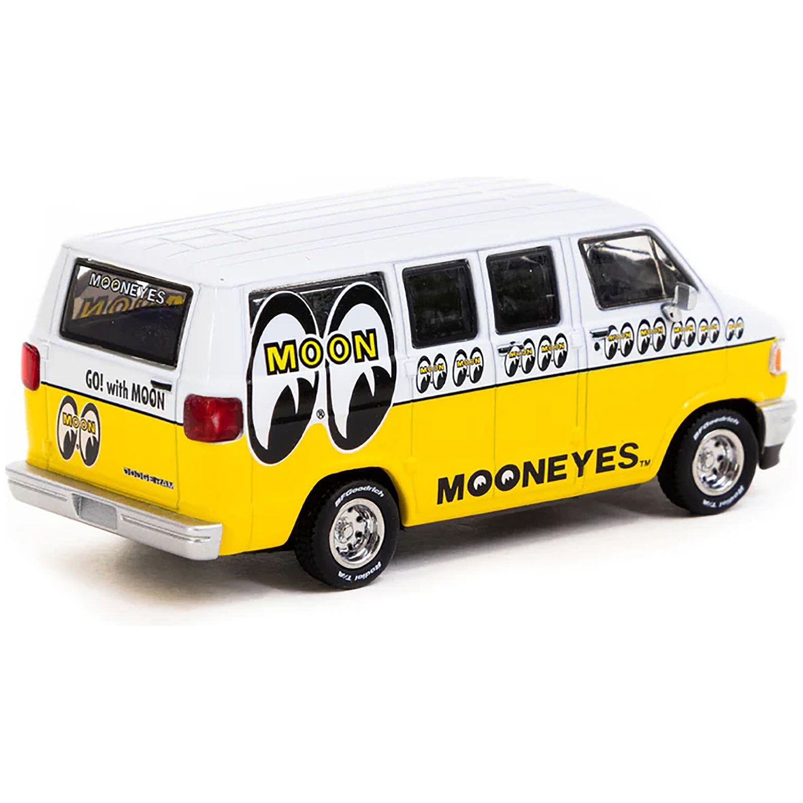 Dodge Van White and Yellow with Graphics "Mooneyes" "Global64" Series 1/64 Diecast Model by Tarmac Works - Tarmac Works - ModelCars.com