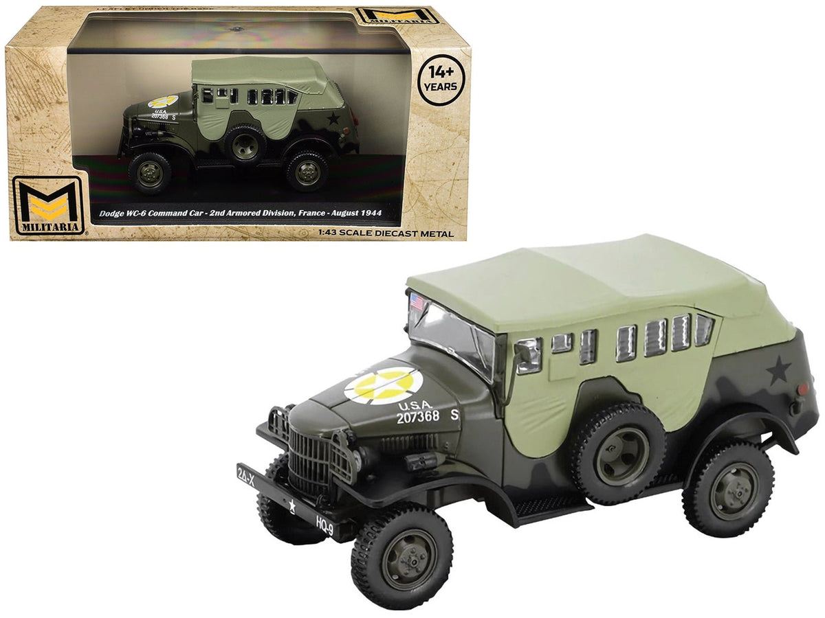 Dodge WC-6 Command Car with Canvas Top Olive Drab "2nd Armored Division France" (1944) United States Army 1/43 Diecast Model by Militaria Die Cast-Militaria Die Cast-ModelCars.com