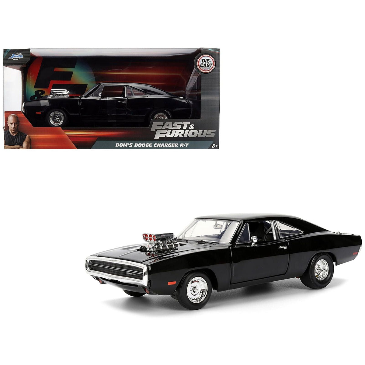 Dom's 1970 Dodge Charger R/T Black "F9" (2021) Movie "Fast & Furious" Series 1/24 Diecast Model Car by Jada-Jada-ModelCars.com