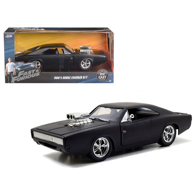 Dom's 1970 Dodge Charger R/T Matt Black "Fast & Furious" Movie 1/24 Diecast Model Car by Jada-Jada-ModelCars.com