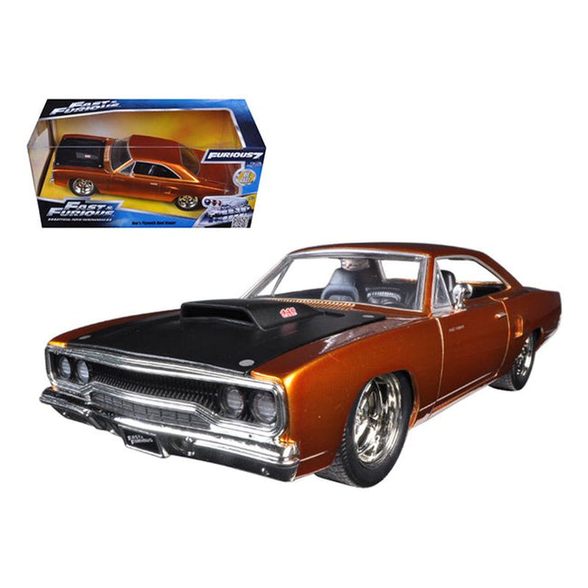 Dom's 1970 Plymouth Road Runner Copper with Black Hood "Fast & Furious 7" (2015) Movie 1/24 Diecast Model Car by Jada-Jada-ModelCars.com
