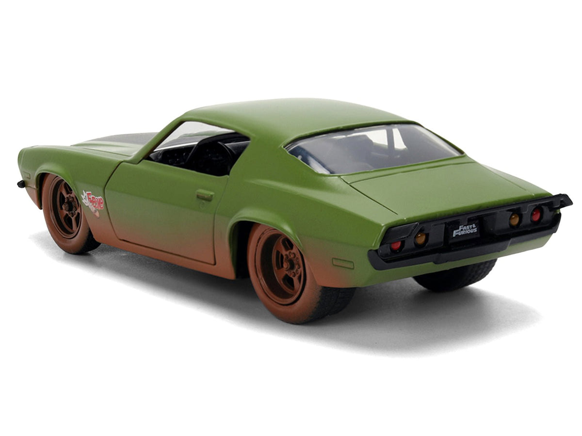 Dom's 1973 Chevrolet Camaro "F-Bomb" Matt Green (Dirty Version) with Black Hood Stripe "Fast & Furious" (2009) Movie "Fast & Furious 25 Years" Series 1/32 Diecast Model Car by Jada-Jada-ModelCars.com