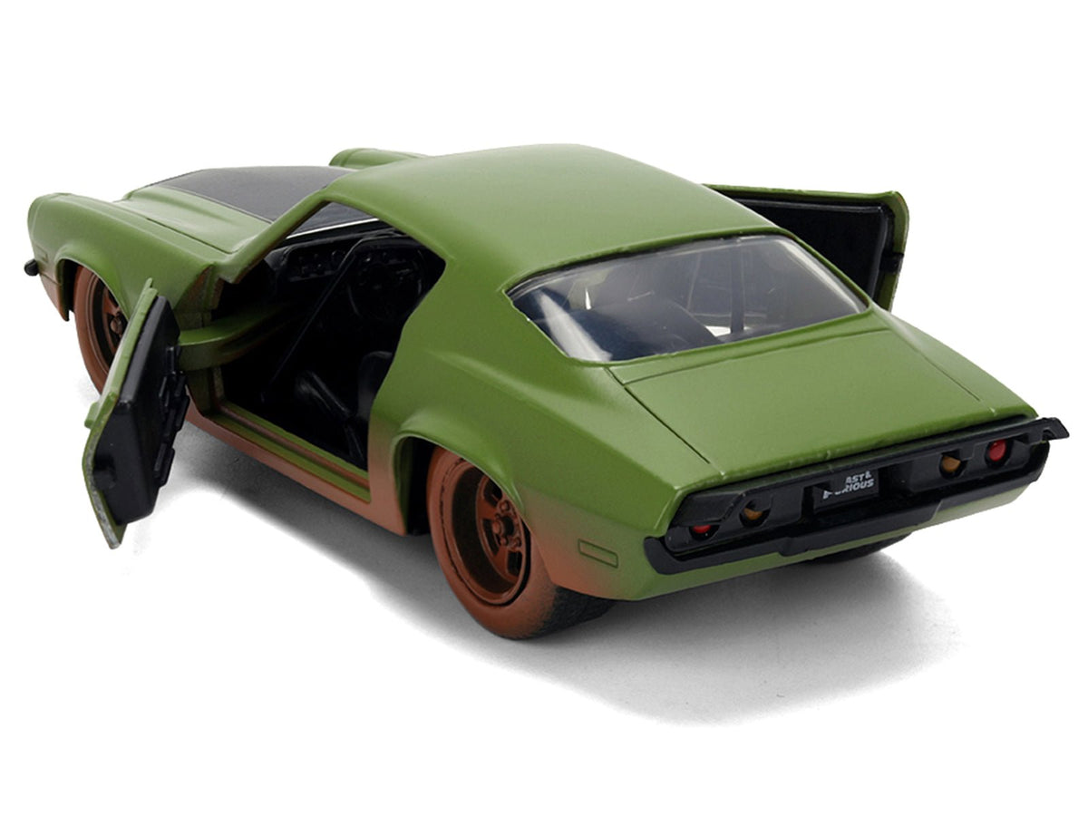Dom's 1973 Chevrolet Camaro "F-Bomb" Matt Green (Dirty Version) with Black Hood Stripe "Fast & Furious" (2009) Movie "Fast & Furious 25 Years" Series 1/32 Diecast Model Car by Jada-Jada-ModelCars.com