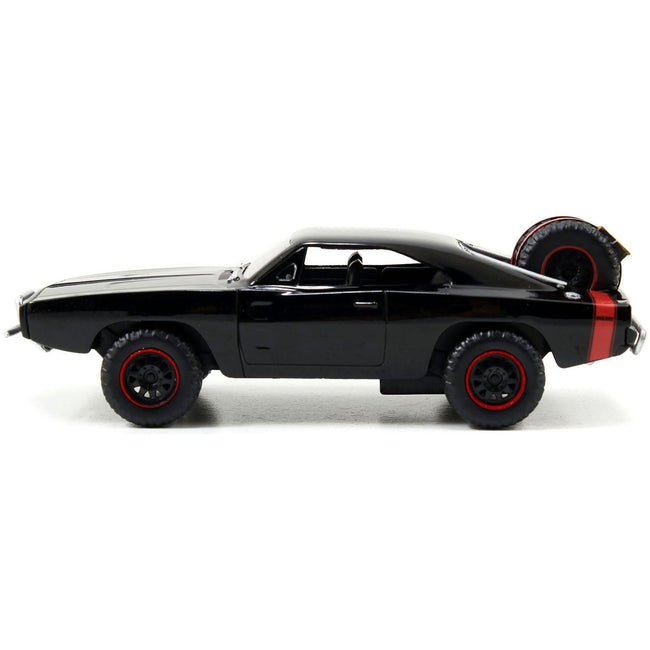 Dom's Dodge Charger R/T Black with Red Tail Stripe and 1968 Dodge Charger Widebody Matt Black with Bronze Tail Stripe Set of 2 pieces "Fast & Furious" Series 1/32 Diecast Model Cars by Jada-Jada-ModelCars.com