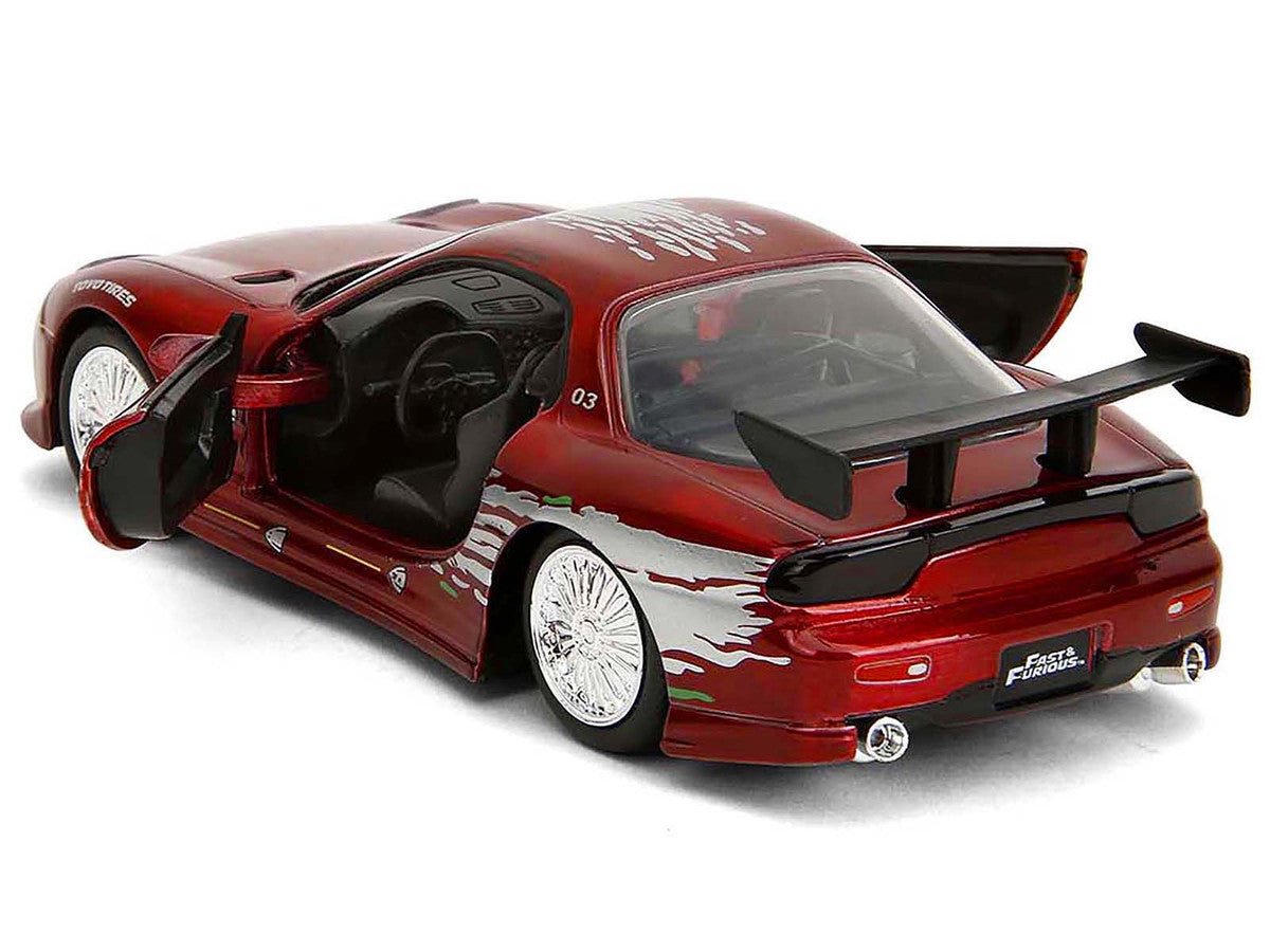 Dom's Mazda RX-7 Candy Red with Graphics "The Fast and the Furious" (2001) Movie "25 Years of Fast & Furious" Series 1/32 Diecast Model Car by Jada-Jada-ModelCars.com