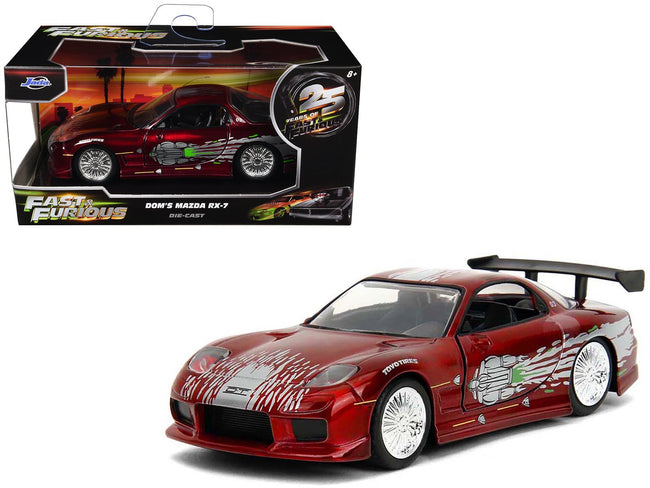 Dom's Mazda RX-7 Candy Red with Graphics "The Fast and the Furious" (2001) Movie "25 Years of Fast & Furious" Series 1/32 Diecast Model Car by Jada-Jada-ModelCars.com