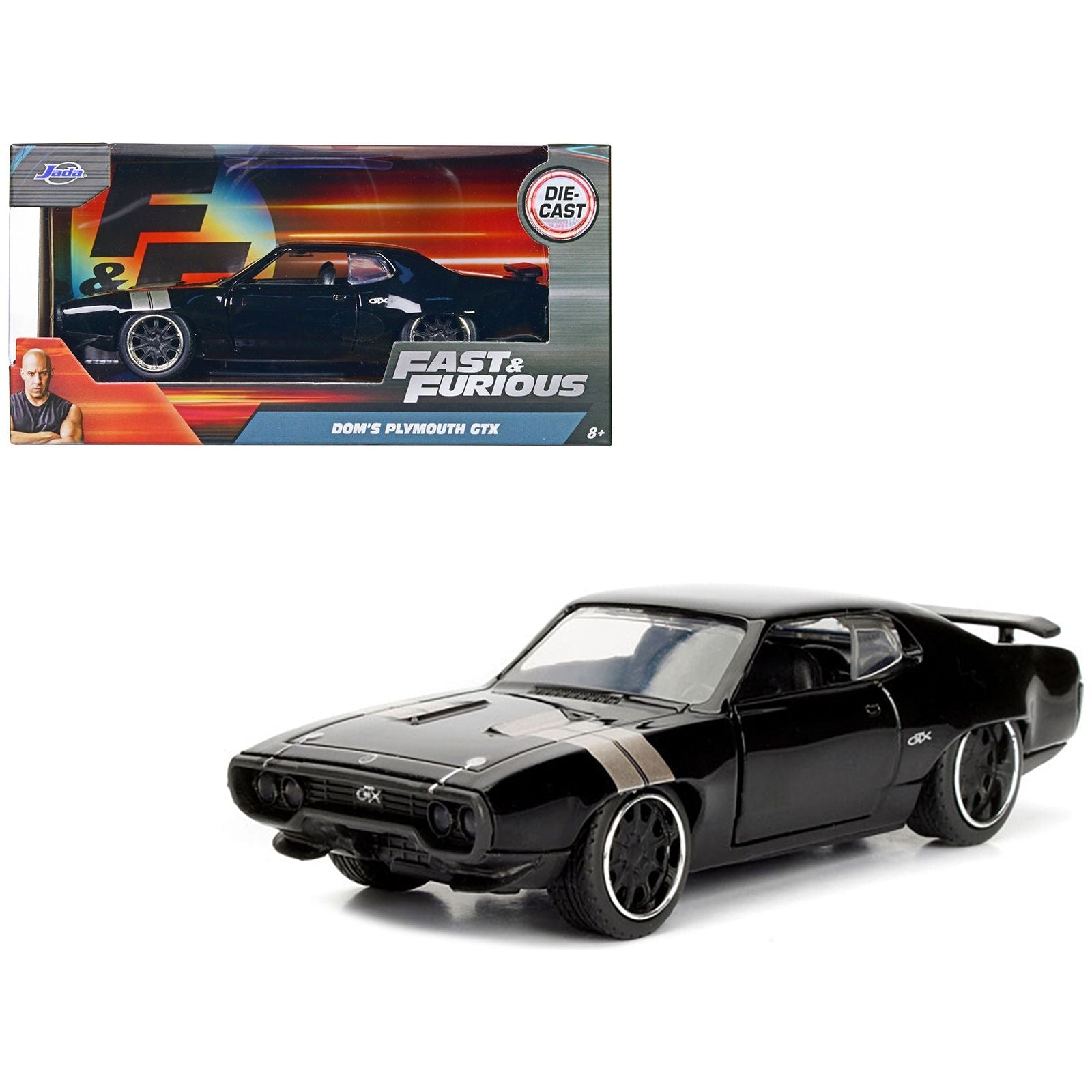 Dom's Plymouth GTX Black with Silver Stripes Fast & Furious F8 "The Fate of the Furious" Movie 1/32 Diecast Model Car by Jada - Jada - ModelCars.com