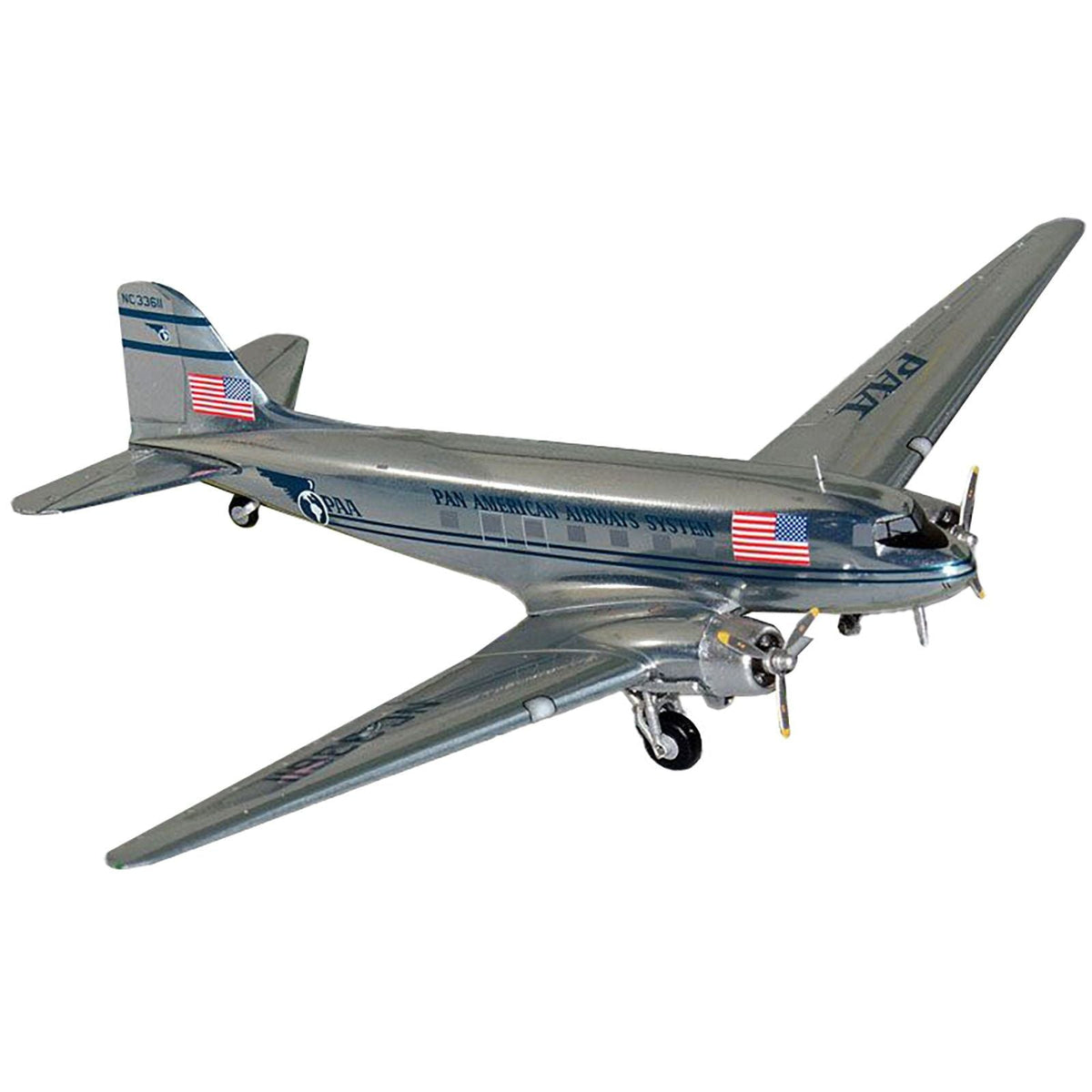 Douglas DC-3 Commercial Aircraft "Pan American Airways" (NC33611) Polished Metal Finish "Gemini 200" Series 1/200 Diecast Model Airplane by GeminiJets-GeminiJets-ModelCars.com