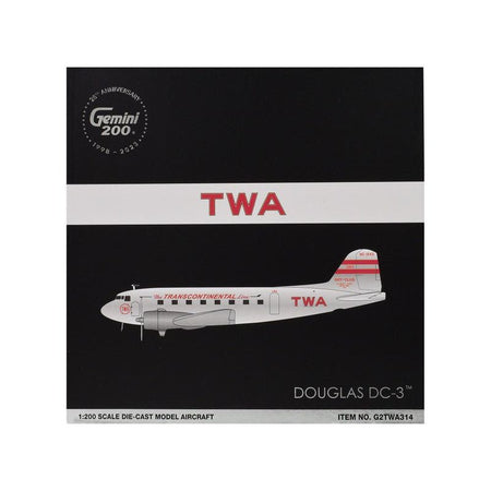 Douglas DC - 3 Commercial Aircraft "TWA (Trans World Airlines)" (NC1943) Polished Metal Finish with Red Tail Stripes "Gemini 200" Series 1/200 Diecast Model Airplane by GeminiJets - GeminiJets - ModelCars.com