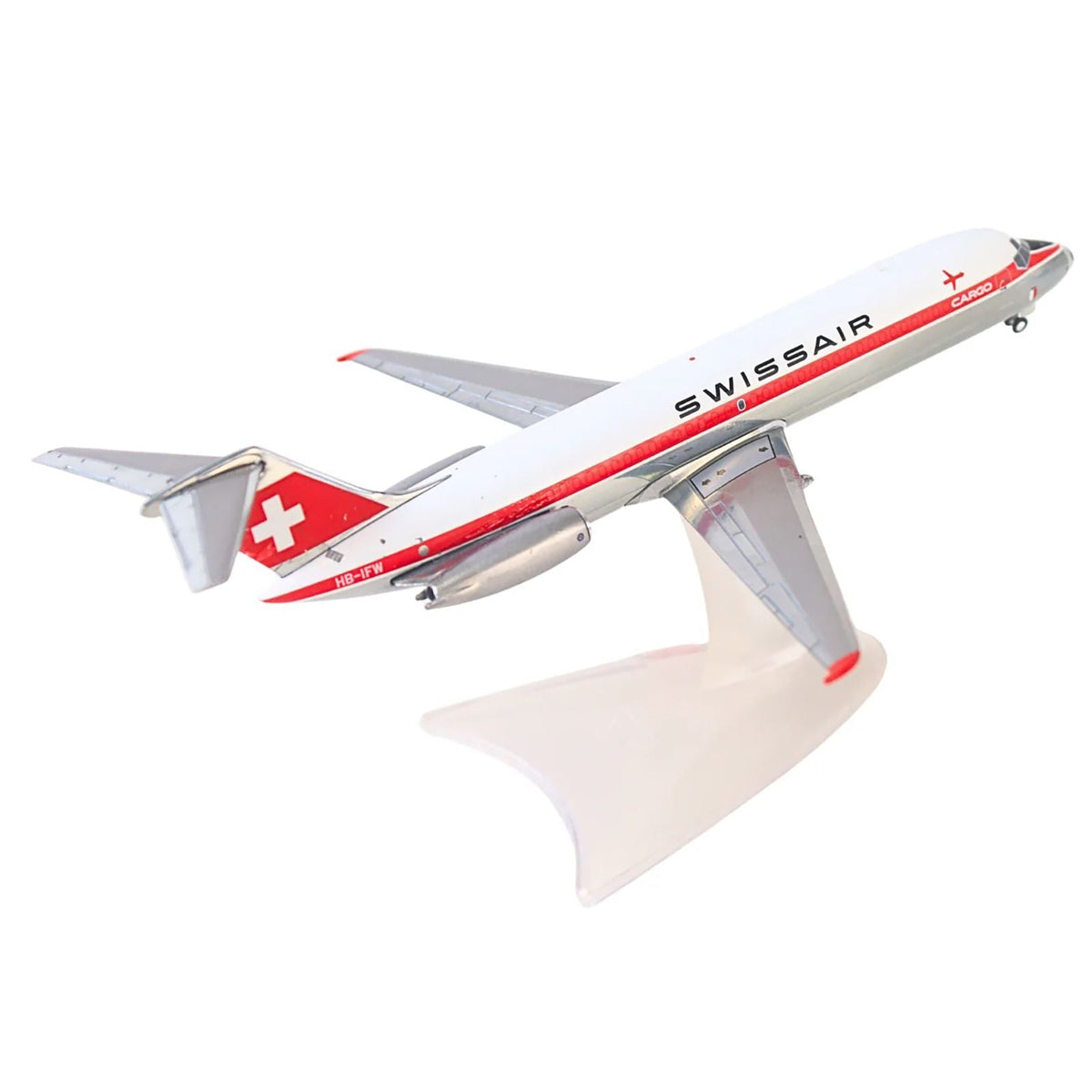 Douglas DC-9-30F Commercial Aircraft "Swissair" (HB-IFW) White with Red Stripes 1/200 Diecast Model Airplane by Herpa-GeminiJets-ModelCars.com
