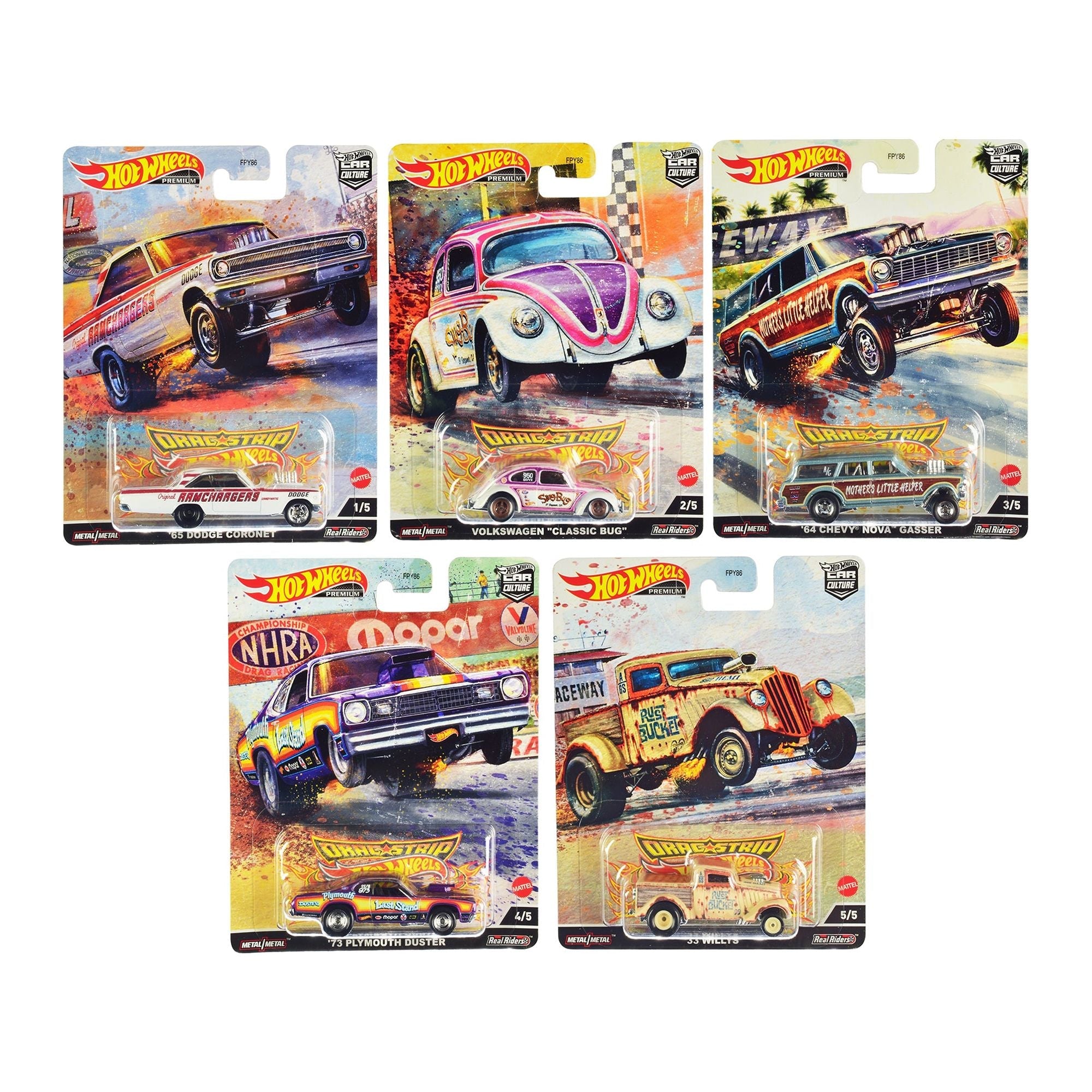"Drag Strip" 5 piece Set "Car Culture" Series Diecast Model Cars by Hot Wheels - Hotwheels - ModelCars.com