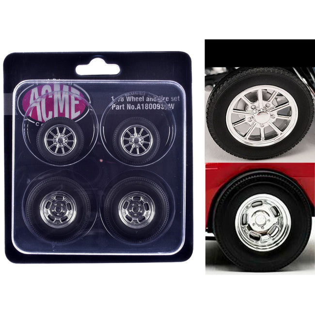 "Drag" Wheel and Tire Set of 4 pieces from 1961 Chevrolet Corvette Gasser for 1/18 Scale Models by ACME-Acme-ModelCars.com