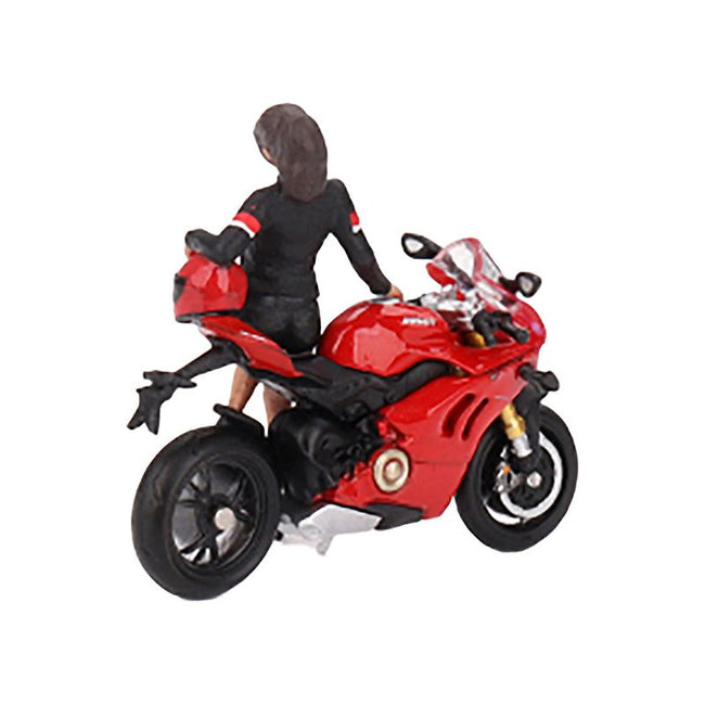 Ducati Panigale V4 S Motorcycle Red with Ducati Girl Figure Limited Edition 1/64 Diecast Model by Mini GT-Mini GT-ModelCars.com