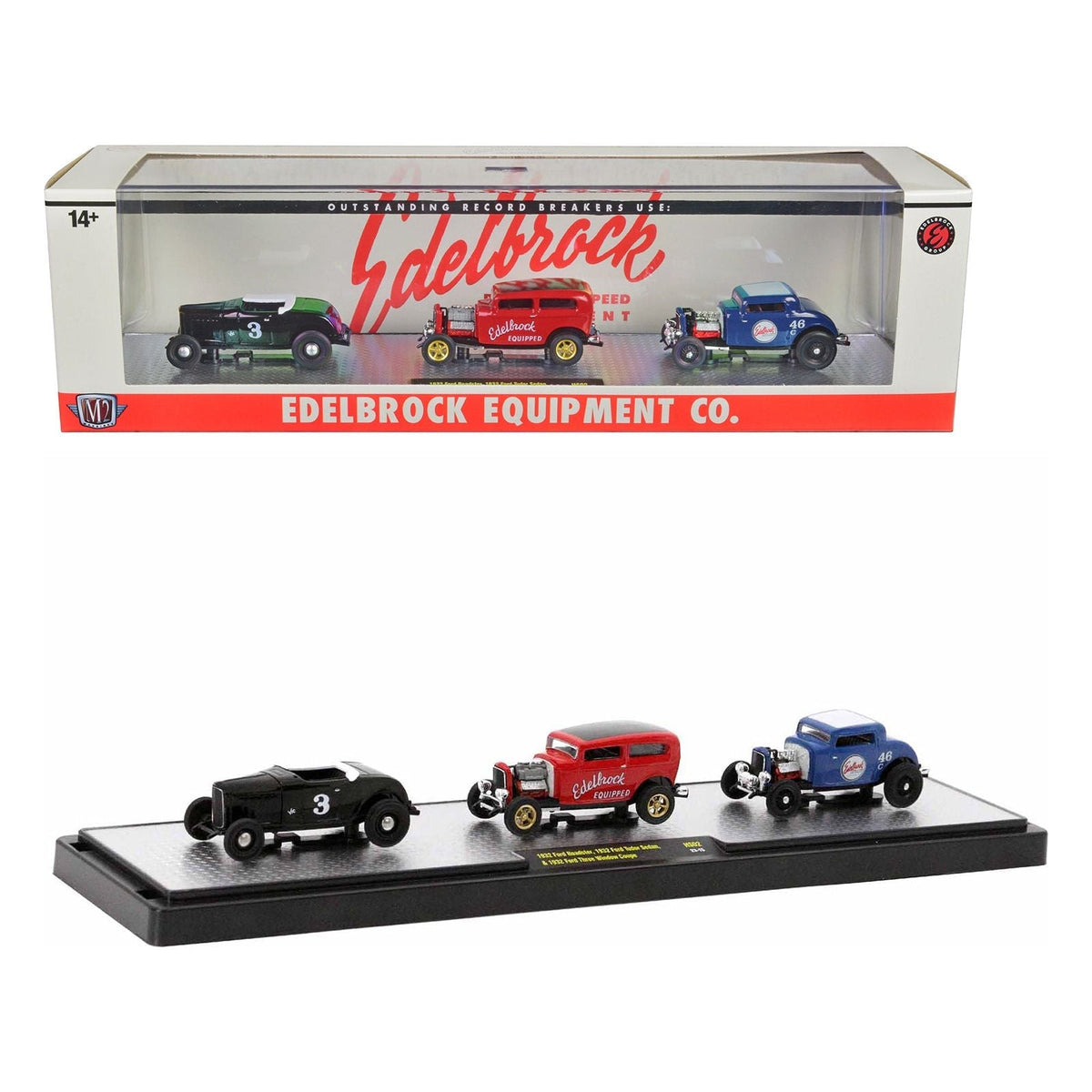 "Edelbrock Equipment Co." Set of 3 Pieces Limited Edition to 2750 pieces Worldwide 1/64 Diecast Models by M2 Machines-M2-ModelCars.com