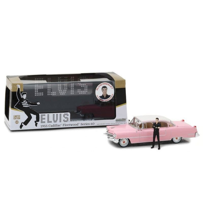 Elvis Presley's 1955 Pink Cadillac Fleetwood Series 60 with Elvis Presley Figurine 1/43 Diecast Model Car by Greenlight-Greenlight-ModelCars.com