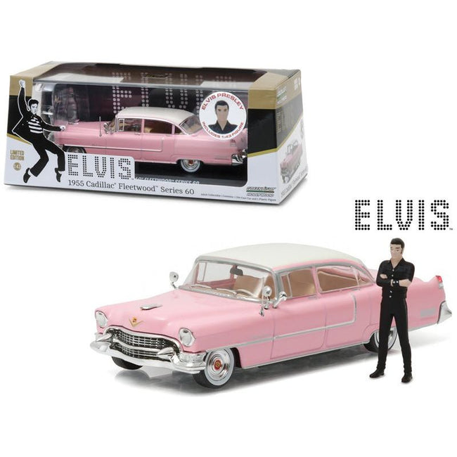 Elvis Presley's 1955 Pink Cadillac Fleetwood Series 60 with Elvis Presley Figurine 1/43 Diecast Model Car by Greenlight-Greenlight-ModelCars.com