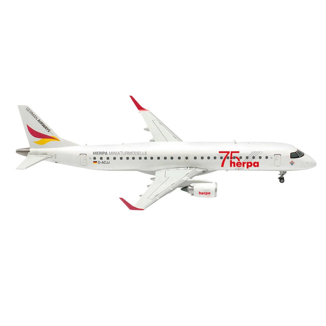 Embraer E190 Commercial Aircraft "German Airways - Herpa 75 Years" (D-ACJJ) White with Graphics 1/200 Diecast Model by Herpa-Herpa-ModelCars.com