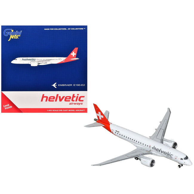 Embraer E190-E2 Commercial Aircraft "Helvetic Airways" (HB-AZC) White with Red Tail 1/400 Diecast Model Airplane by GeminiJets-GeminiJets-ModelCars.com