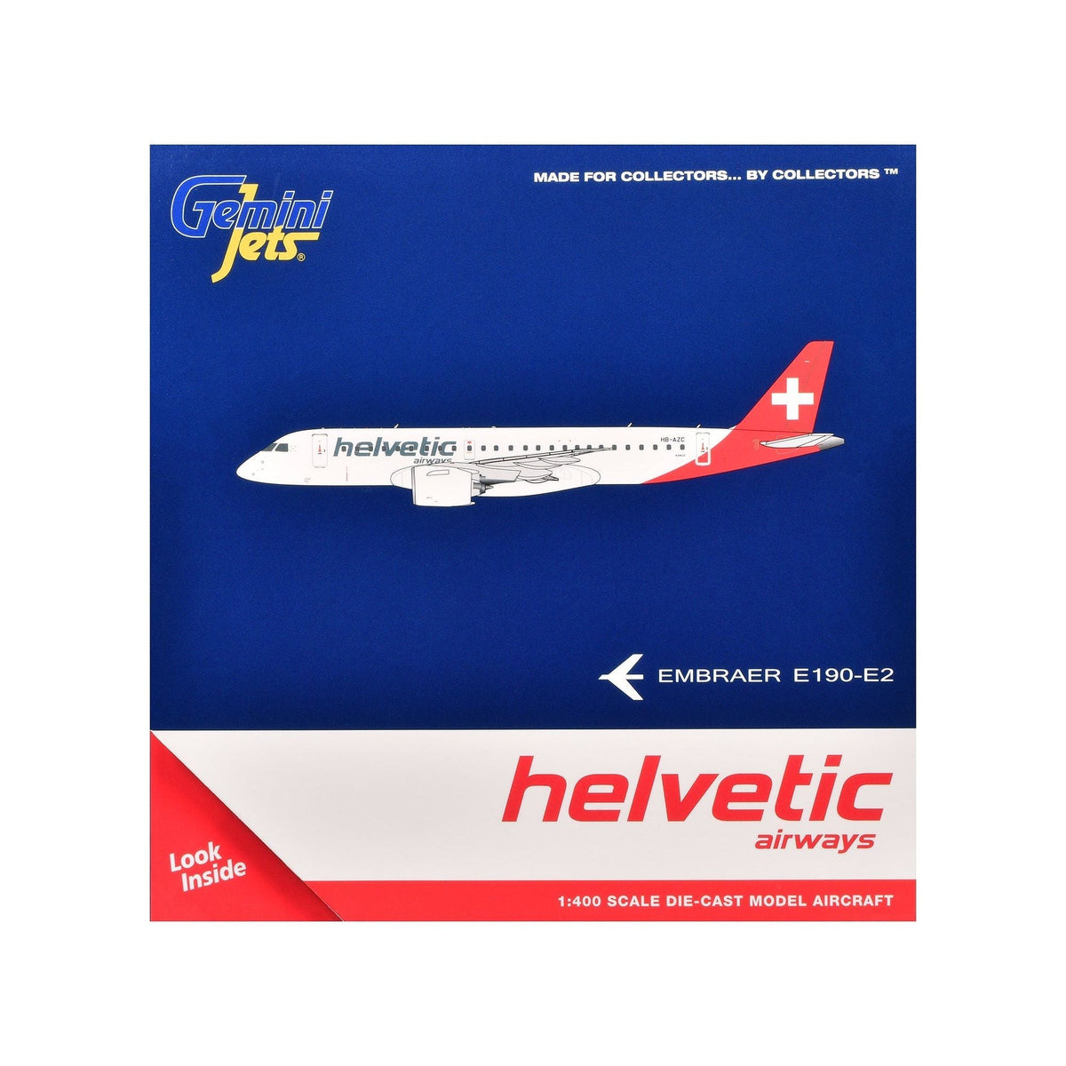 Embraer E190-E2 Commercial Aircraft "Helvetic Airways" (HB-AZC) White with Red Tail 1/400 Diecast Model Airplane by GeminiJets-GeminiJets-ModelCars.com