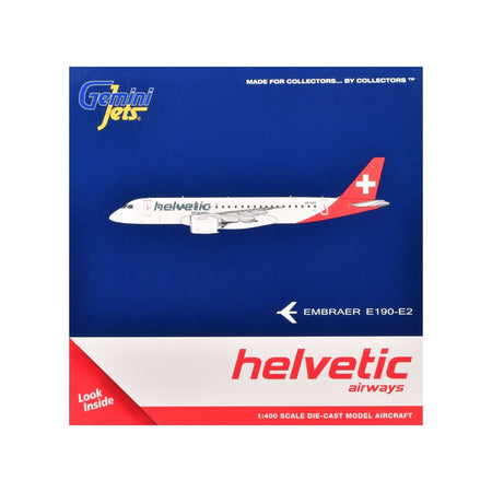 Embraer E190-E2 Commercial Aircraft "Helvetic Airways" (HB-AZC) White with Red Tail 1/400 Diecast Model Airplane by GeminiJets-GeminiJets-ModelCars.com