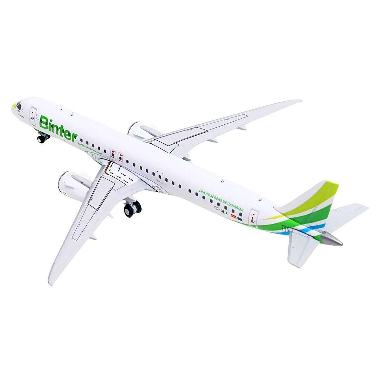 Embraer E195-E2 Commercial Aircraft "Binter Canarias" (EC-OEA) White with Green Tail Stripes Stripes 1/400 Diecast Model Airplane by GeminiJets-GeminiJets-ModelCars.com