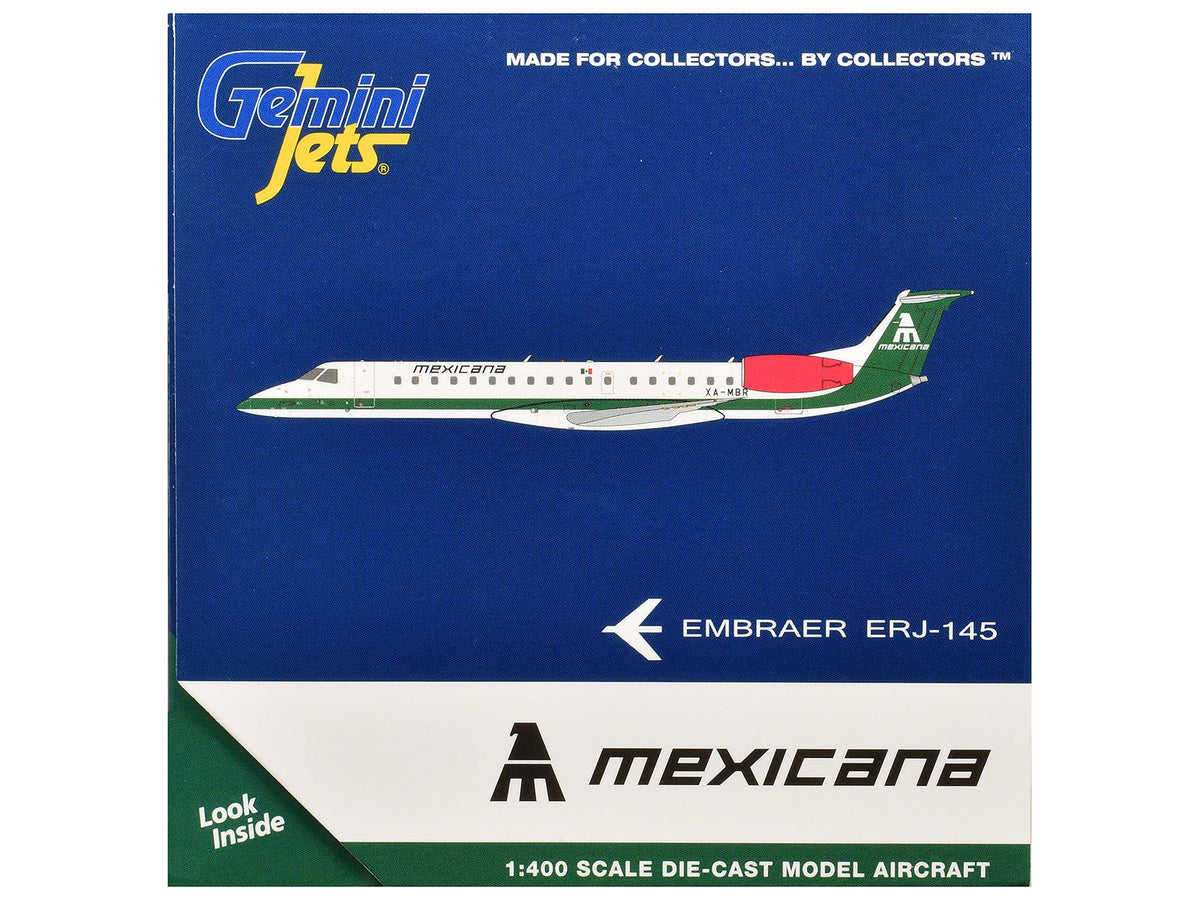 Embraer ERJ-145 Commercial Aircraft "Mexicana de Aviacion" (XA-MBR) White with Green Stripes 1/400 Diecast Model by GeminiJets-GeminiJets-ModelCars.com