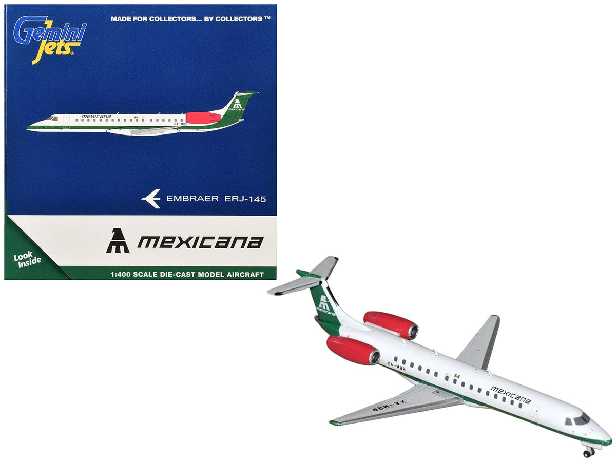 Embraer ERJ-145 Commercial Aircraft "Mexicana de Aviacion" (XA-MBR) White with Green Stripes 1/400 Diecast Model by GeminiJets-GeminiJets-ModelCars.com