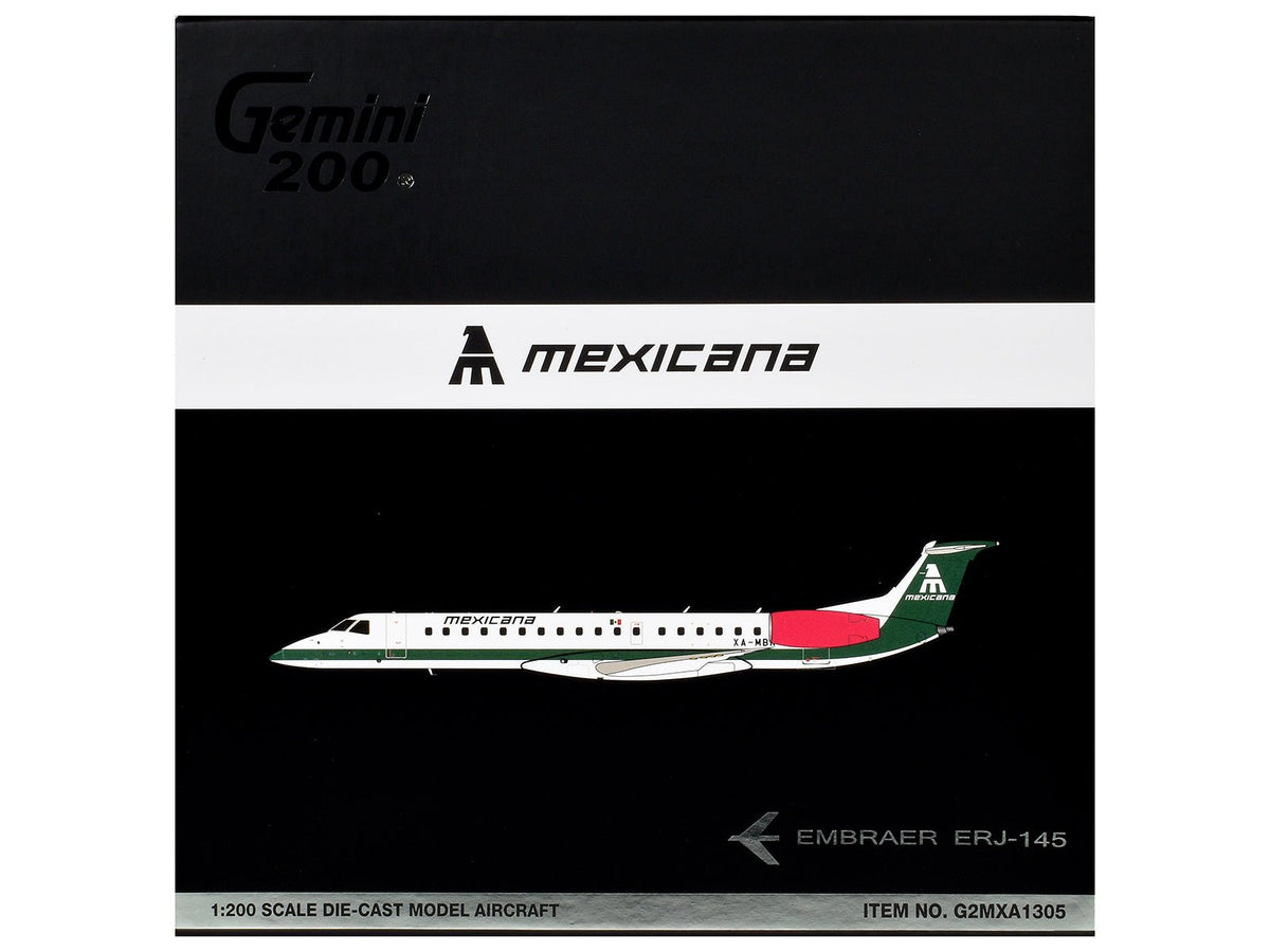 Embraer ERJ-145 Commercial Aircraft "Mexicana de Aviacion" (XA-MBR) White with Green Stripes and Tail "Gemini 200" Series 1/200 Diecast Model by GeminiJets-GeminiJets-ModelCars.com