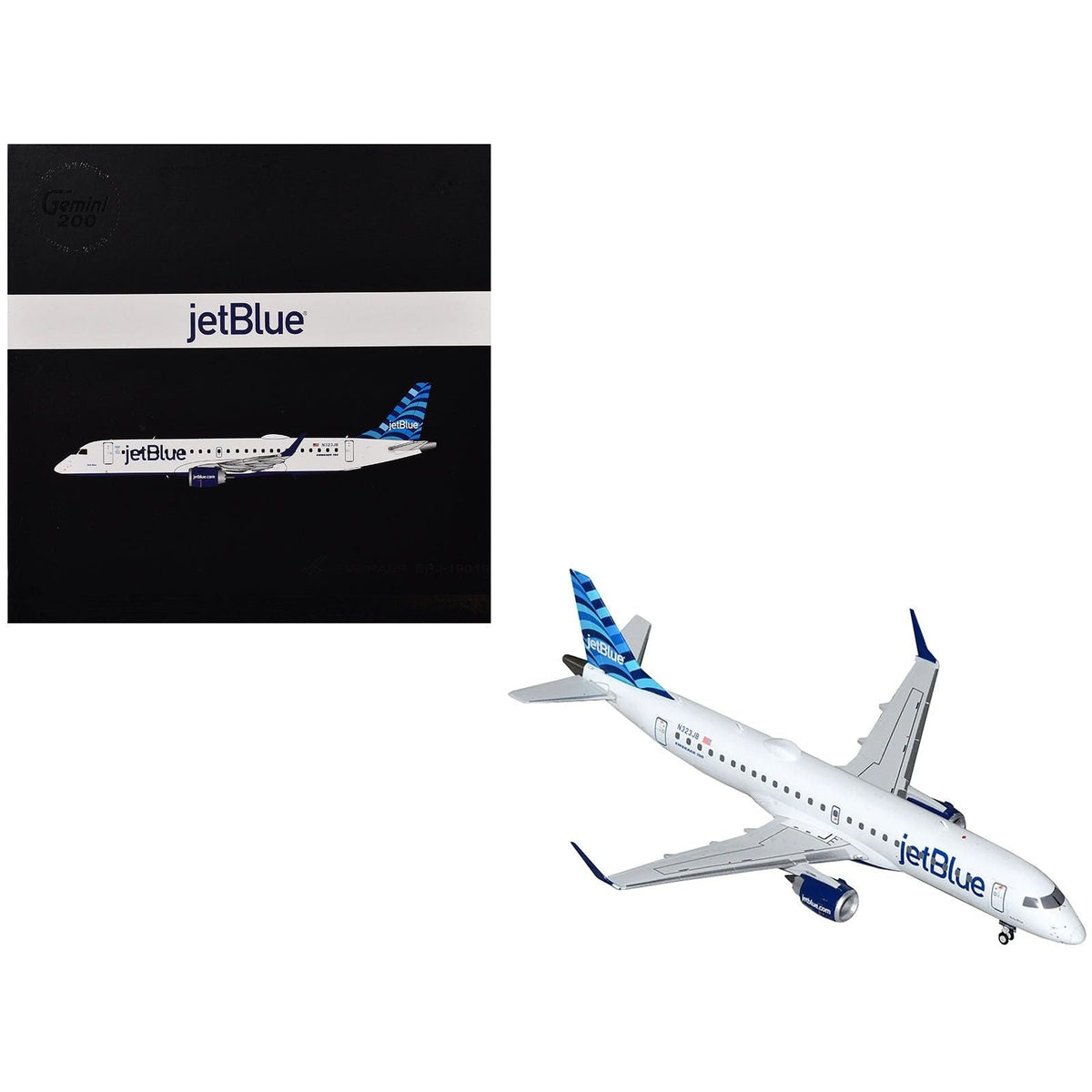 Embraer ERJ-190 Commercial Aircraft "JetBlue Airways" (N323JB) White with Blue Striped Tail "Gemini 200" Series 1/200 Diecast Model Airplane by GeminiJets-GeminiJets-ModelCars.com