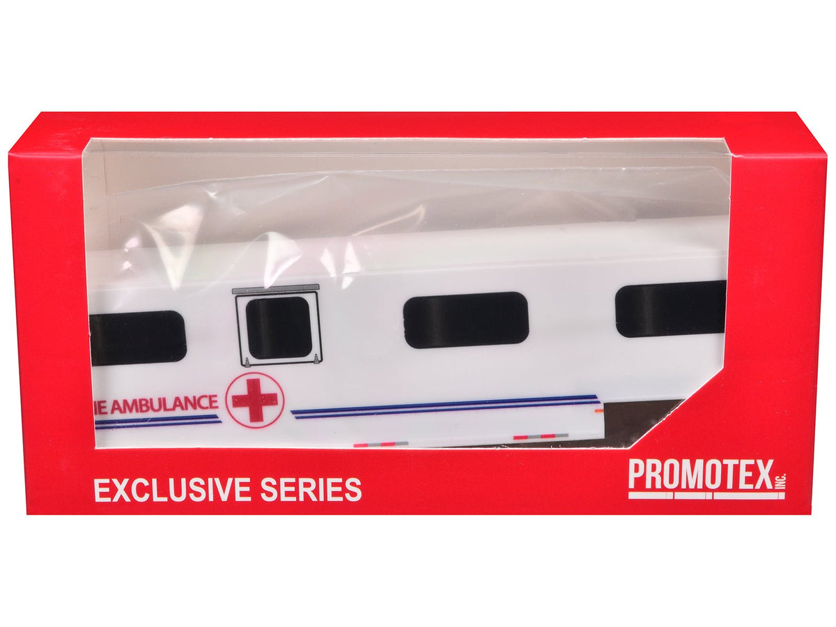 Equine Ambulance Trailer White with Blue Stripes 1/87 (HO) Plastic Model by Promotex-Promotex-ModelCars.com