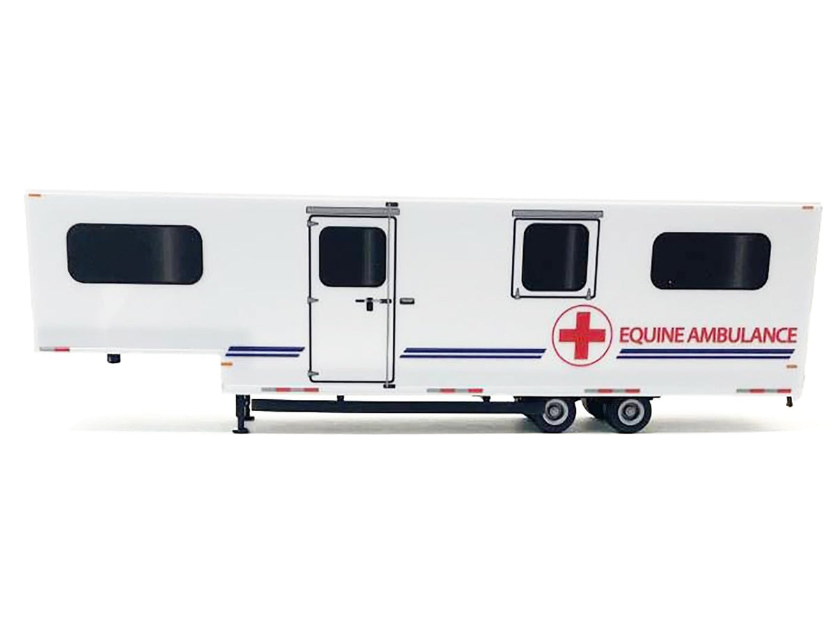 Equine Ambulance Trailer White with Blue Stripes 1/87 (HO) Plastic Model by Promotex-Promotex-ModelCars.com