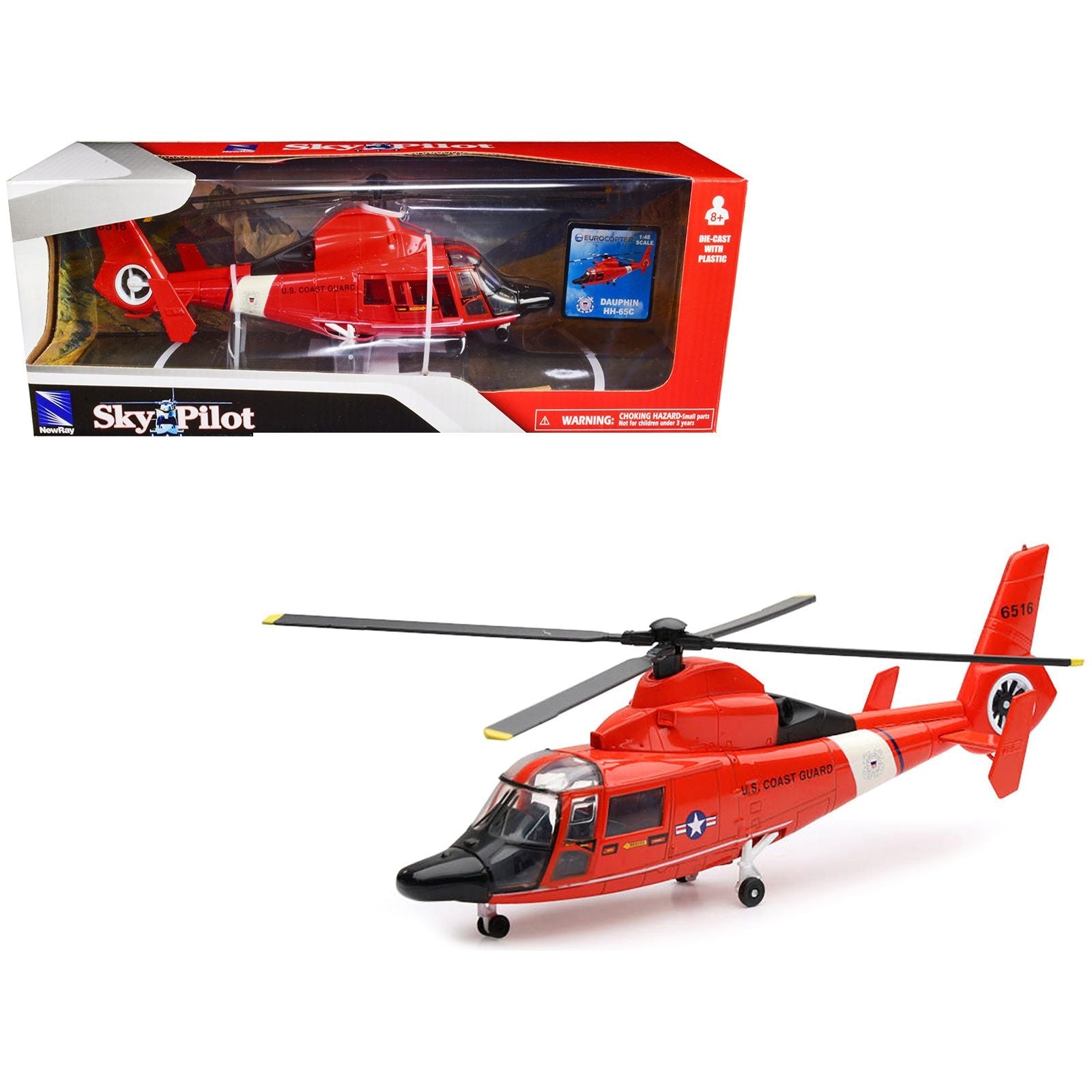 Eurocopter Dauphin HH - 65C Helicopter Red "United States Coast Guard" "Sky Pilot" Series 1/48 Diecast Model by New Ray - New Ray - ModelCars.com