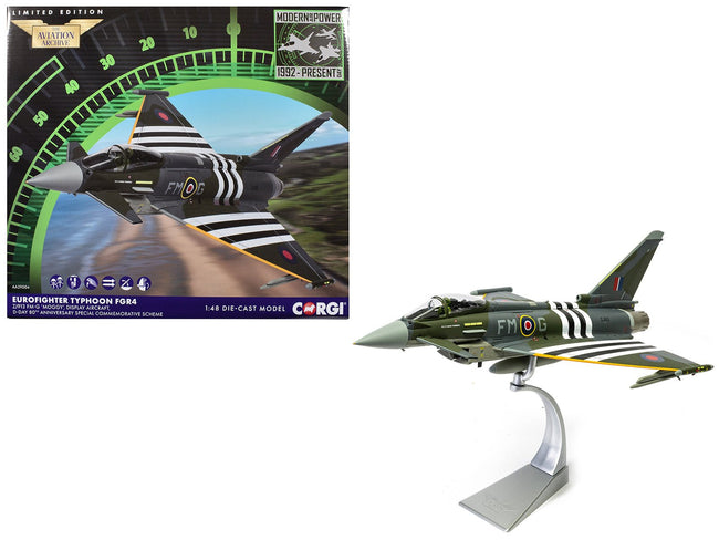Eurofighter Typhoon FGR4 Fighter Aircraft "ZJ913 FM-G Moggy D-Day 80th Anniversary Display Scheme" (2024) Royal Air Force "The Aviation Archive" Series 1/48 Diecast Model by Corgi-Corgi-ModelCars.com