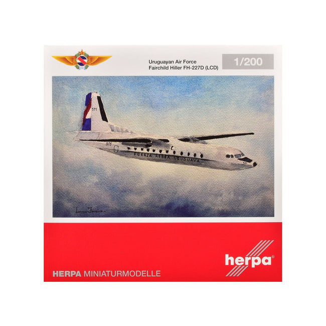 Fairchild Hiller FH-227D (LCD) Transport Aircraft "Uruguayan Air Force" (571) White 1/200 Diecast Model Airplane by Herpa-GeminiJets-ModelCars.com