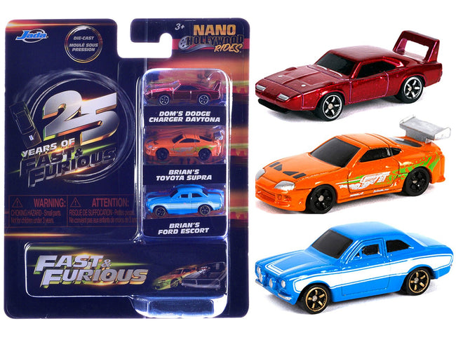 "Fast & Furious 25th Anniversary" 3 piece Set 2 "Nano Hollywood Rides" Diecast Model Cars by Jada-Jada-ModelCars.com