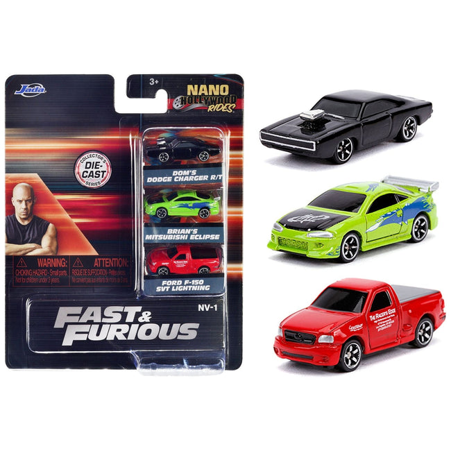 "Fast & Furious" 3 piece Set "Nano Hollywood Rides" Diecast Model Cars by Jada-Jada-ModelCars.com