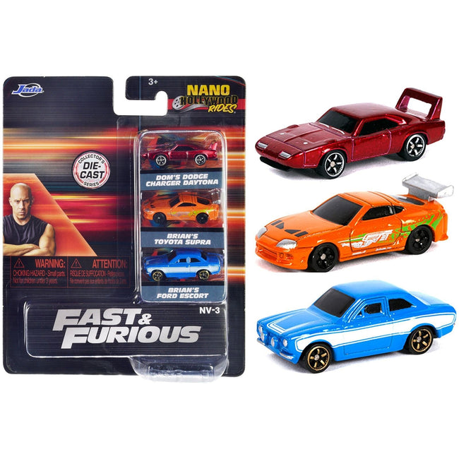 "Fast & Furious" 3 piece Set "Nano Hollywood Rides" Series 1 Diecast Model Cars by Jada-Jada-ModelCars.com
