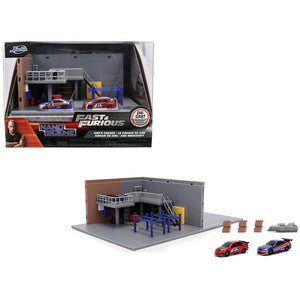 "Fast & Furious" Han's Garage Diorama with 2 Cars and Accessories "Nano Scene" Series 1/32 Model by Jada