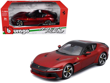 Ferrari 12Cilindri Red Metallic with Black Top "Race + Play" Series 1/24 Diecast Model Car by Bburago-Bburago-ModelCars.com