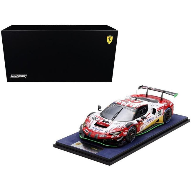 Ferrari 296 GT3 #30 Earl Bamber - Nicky Catsburg - Felipe Fernandez Laser - David Pittard "Frikadelli Racing Team" Winner "24 Hours of Nurburgring" (2023) with Acrylic Display Case 1/18 Model Car by LookSmart-LookSmart-ModelCars.com