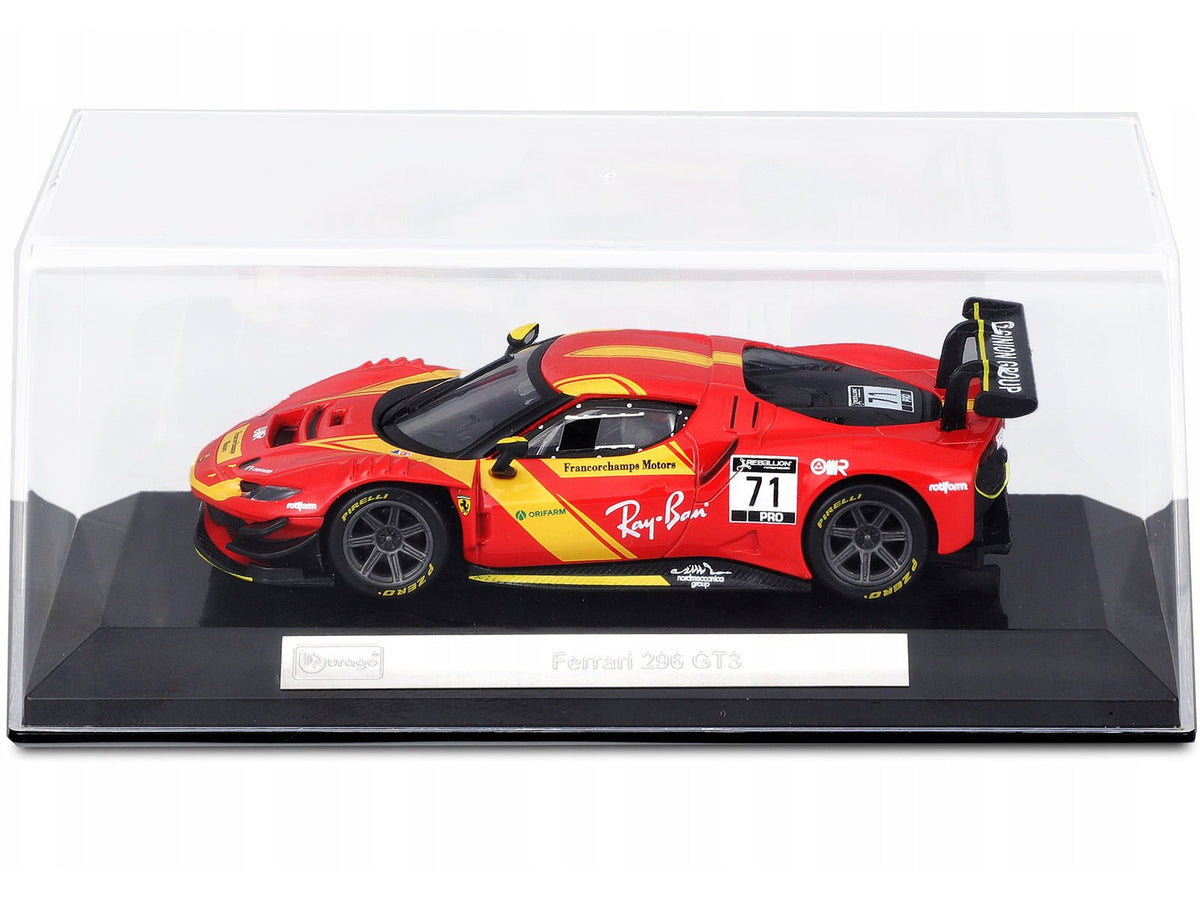 Ferrari 296 GT3 #71 Red "Francorchamps Motors" (2022) "Racing" Series with Display Case 1/43 Diecast Model Car by Bburago-Bburago-ModelCars.com