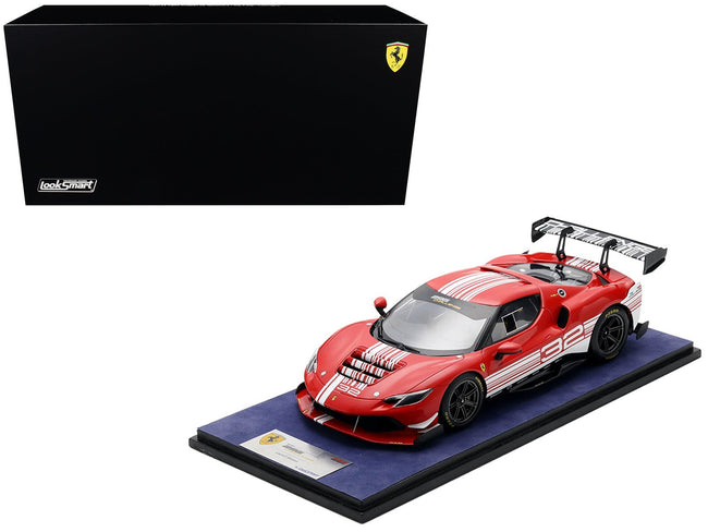Ferrari 296 GT3 Challenge #32 "Launch Version" Red with White Stripes with Acrylic Display Case 1/18 Model Car by LookSmart-LookSmart-ModelCars.com