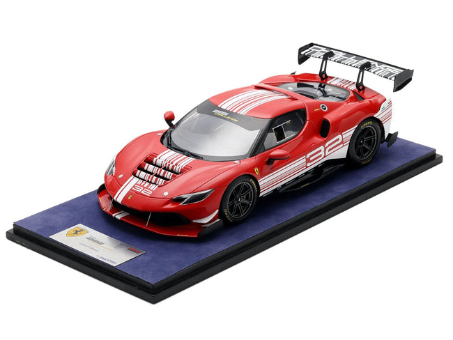 Ferrari 296 GT3 Challenge #32 "Launch Version" Red with White Stripes with Acrylic Display Case 1/18 Model Car by LookSmart-LookSmart-ModelCars.com