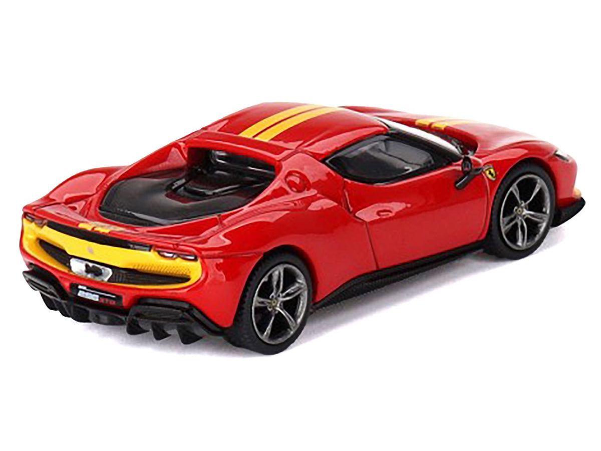 Ferrari 296 GTB Assetto Fiorano Rosso Corsa Red with Yellow Stripes 1/64 Diecast Model Car by BBR-BBR-ModelCars.com